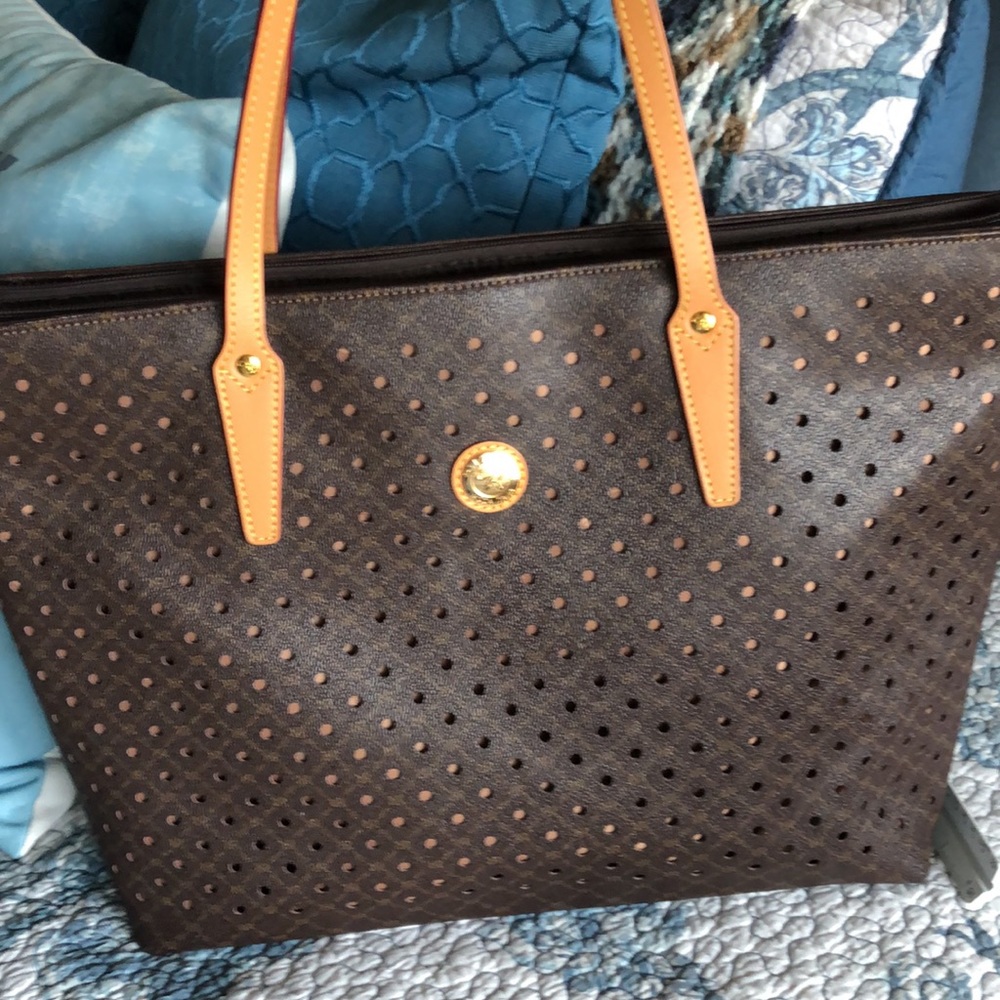 Rioni Zip Tote Bag, Laser Cut, Brown/Tan - Picture 7 of 11